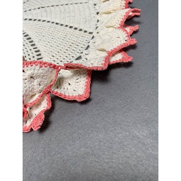 Handmade Crochet Doily with Pink Edging 16" - Picture 3 of 7
